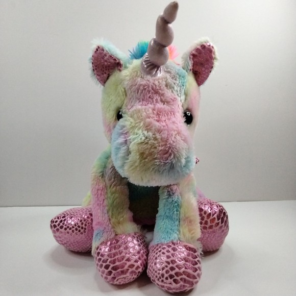 KELLYTOY FANTASY PETS TIE DYE RAINBOW PASTEL GLITTER 16” UNICORN PLUSH TOY - Picture 2 of 15